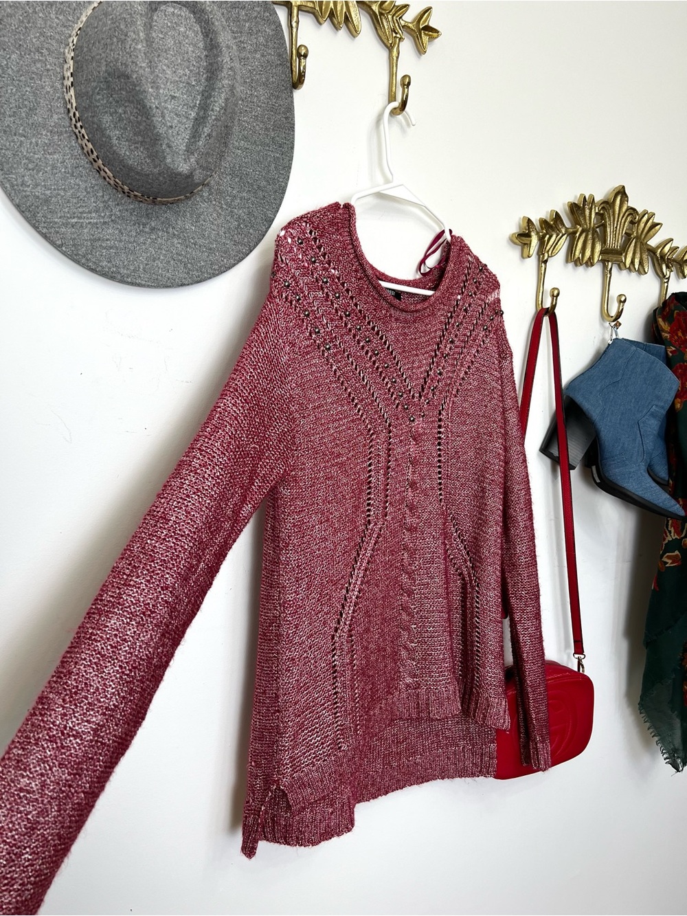 Nine West burgundy knit sweater L